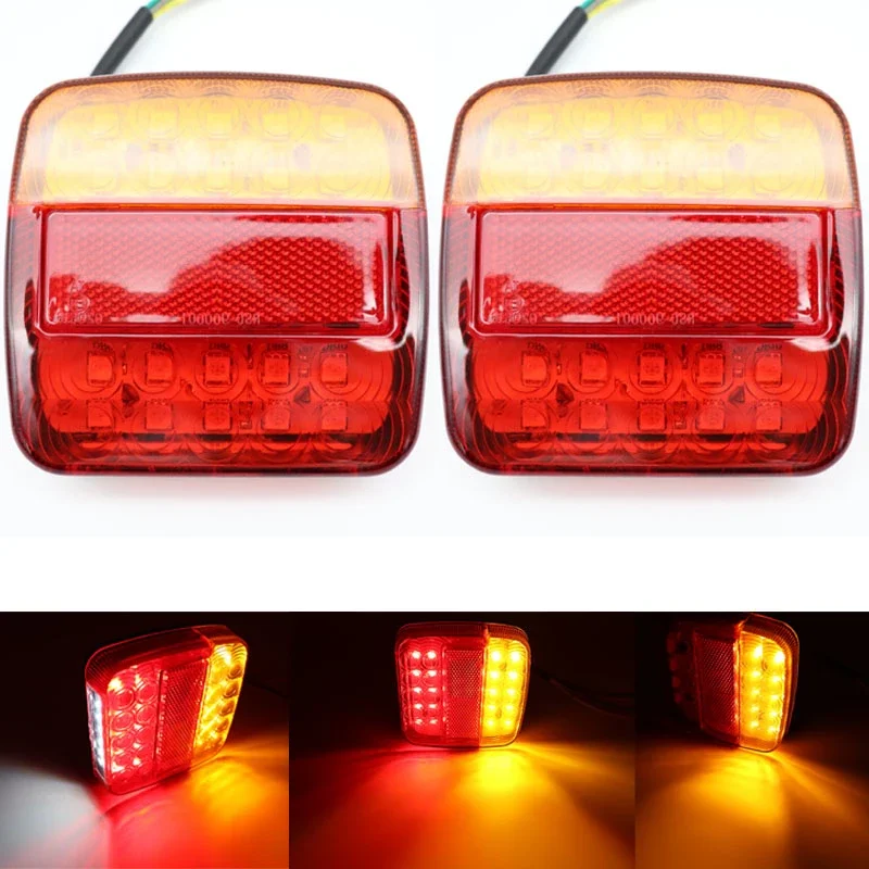 Pair 12V 26 LED Trailer Tail Light Left And Right Taillight Truck  Brake Stop Turn Signal Number Plate Lamp For Boat RV Car Van