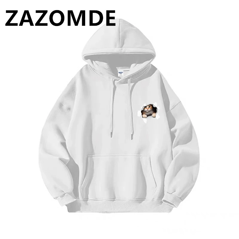 ZAZOMDE Cartoon Cat Print Hoodies Fashion Casual Sweatshirt Long Sleeve Tops Autumn Winter Clothes Man Hip Hop Sweatshirts Hoody