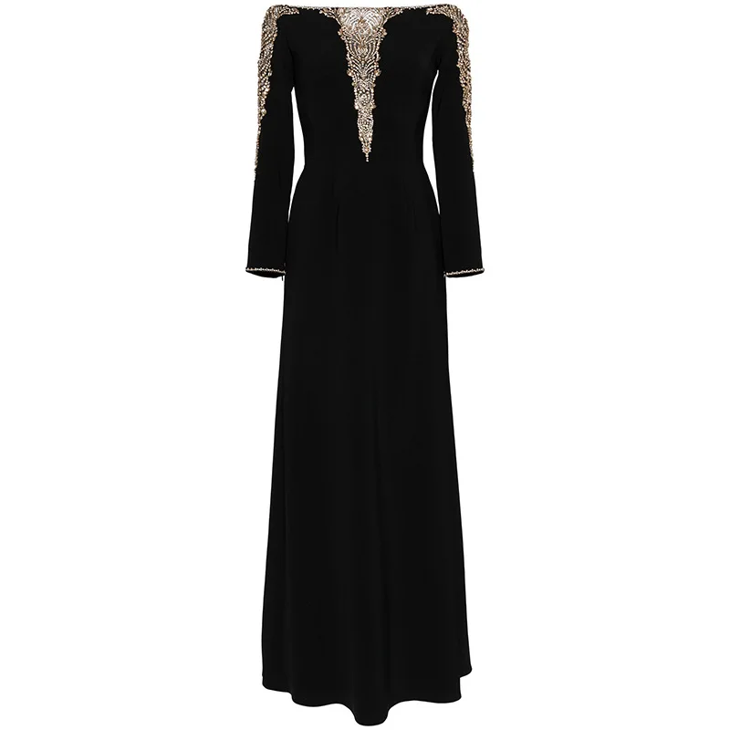 elegant sophisticated dress heavily embellished beads rhinestones off-the-shoulder long dress mesh paneling ropa mujer traf 2025