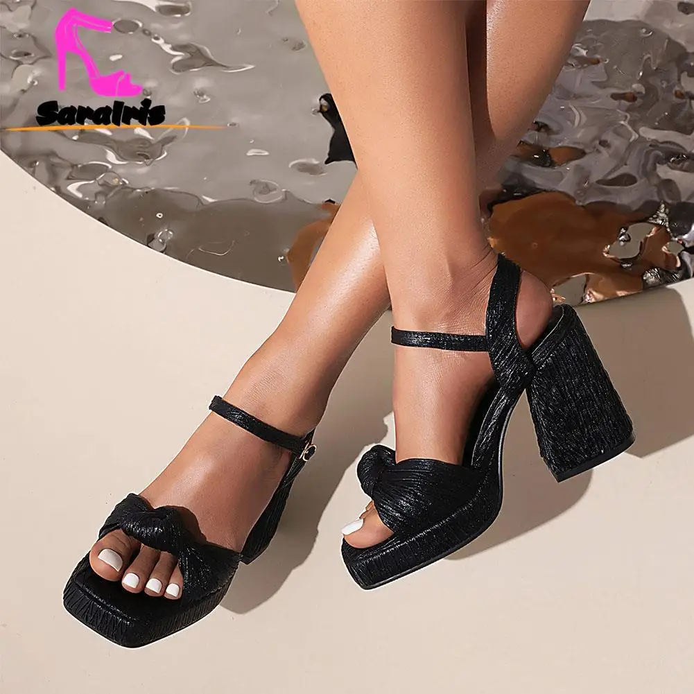 Vintage Element Women's Pumps 2023 Chunky High Heeled Sandals Summer Spring Western Style Bow Tie Buckle Strap Shoes Sandals