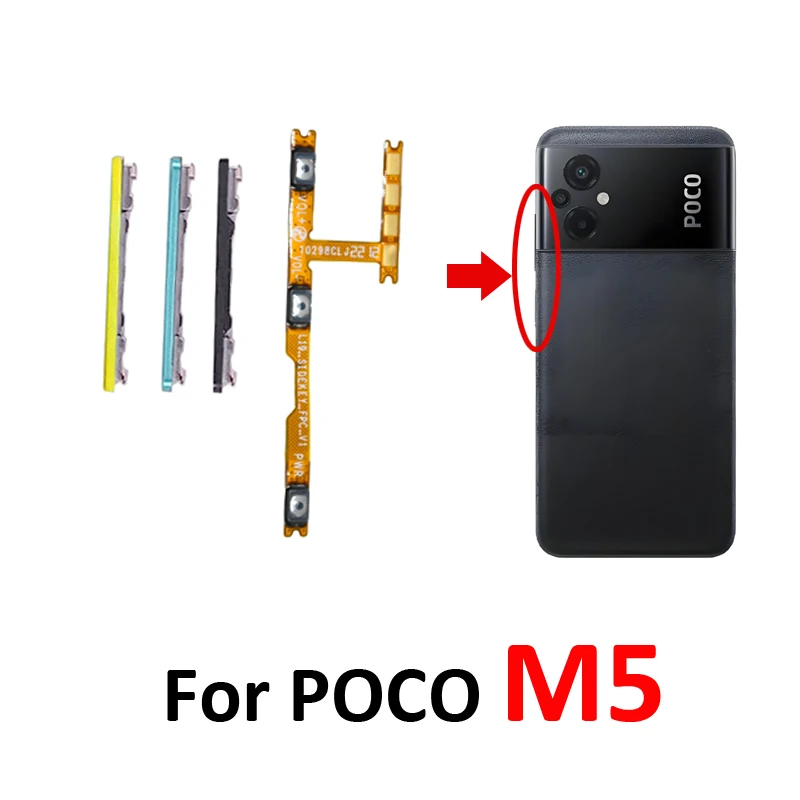 لهاتف Xiaomi Poco M5 زر حجم جديد على إيقاف تشغيل مفتاح كابل مرن داخلي جزء إصلاح لـ Note 11E Poco M5 #1