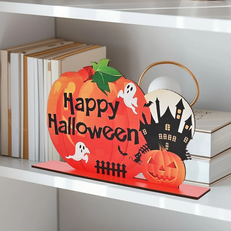 1 pz, Halloween Treat o Trick ornamento da tavolo con giunture in legno, decorazioni per la casa, forniture per decorazioni per feste, artigianato