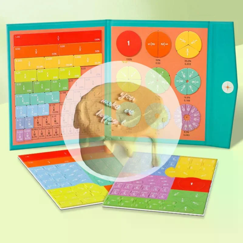 1 Zestaw Magnetycznych Zabawek Edukacyjnych dla Dzieci do Nauki Ułamków, Zabawka Edukacyjna do Nauki Arytmetyki dla Dzieci, Drewniany Zestaw Książek z Ułamkami