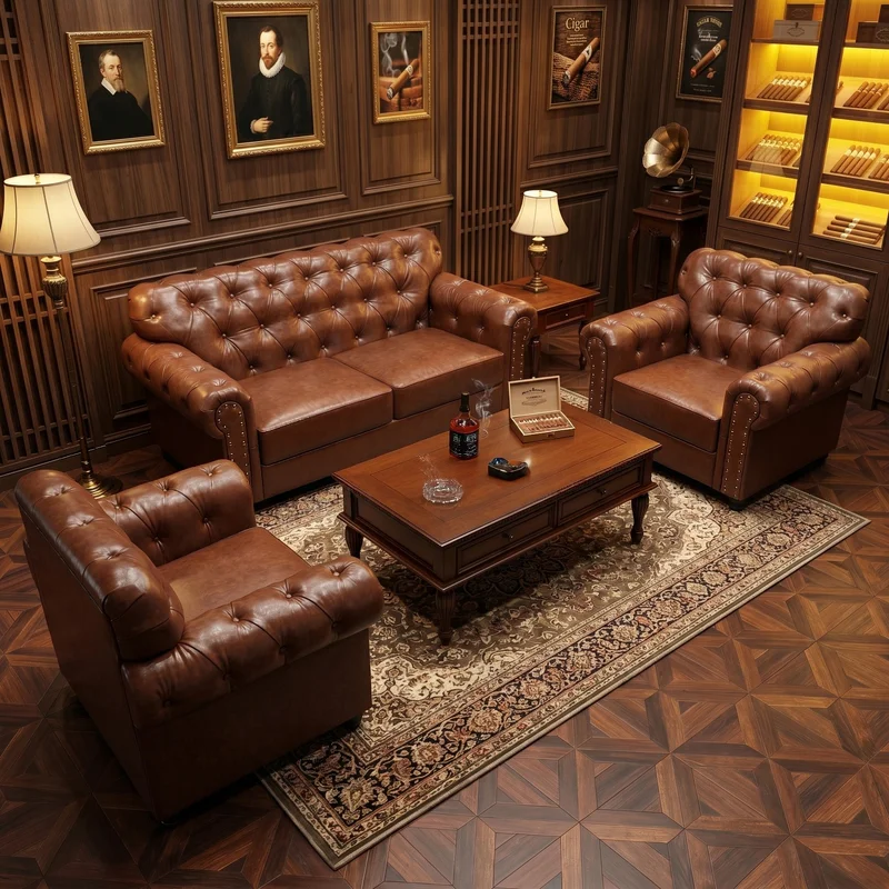 Vintage Whiskey Cigar Room American Cafe Sofa Private Club Bar Single Seat Armchair Furniture