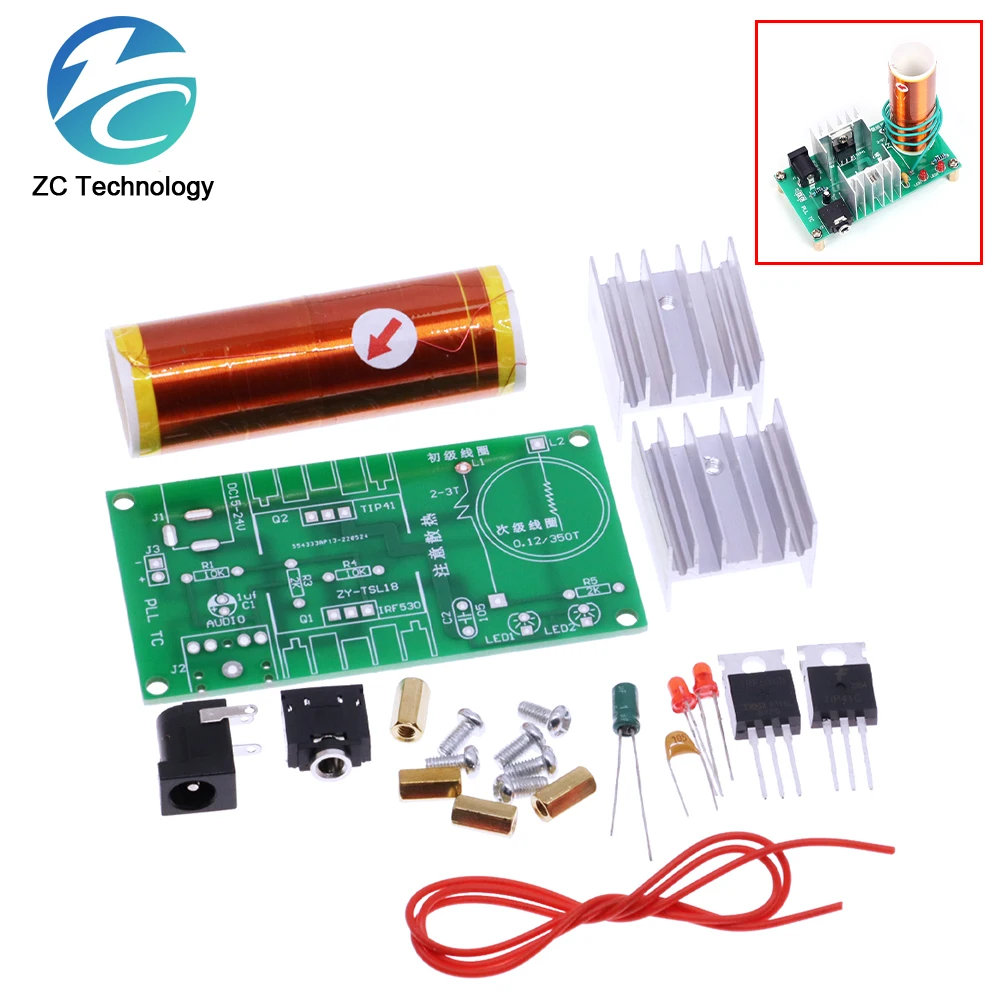 Tesla Coil DIY Electronic Kit Parts Production Magic Props 15W MINI Music Loudspeaker Production 3.5mm Socket DC 15-24V 2A