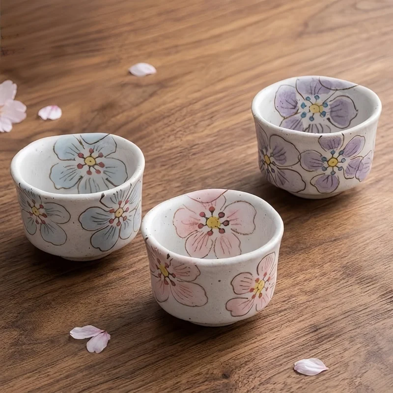 

Hand-Painted Sakura Ceramic Tea Cup Japanese Retro Underglaze Coating Coarse Porcelain Tea Set Owner Cup for Drinking Tea