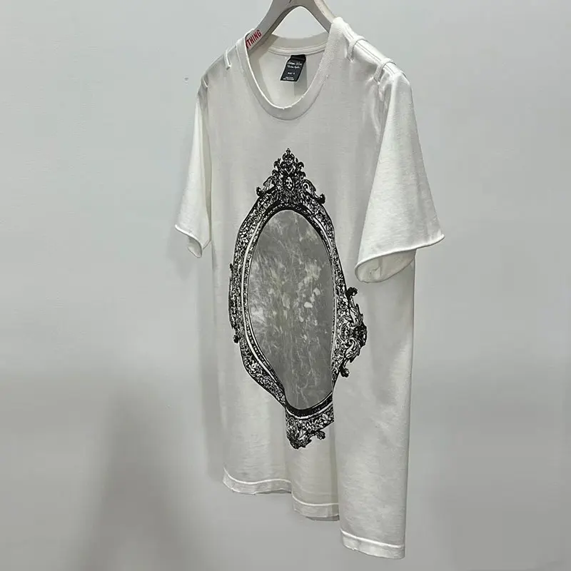 

Футболка NumberNine NN06SS свободного кроя с коротким рукавом, модный дизайн с зеркальным принтом и эффектом потертости, дышащий хлопковый топ