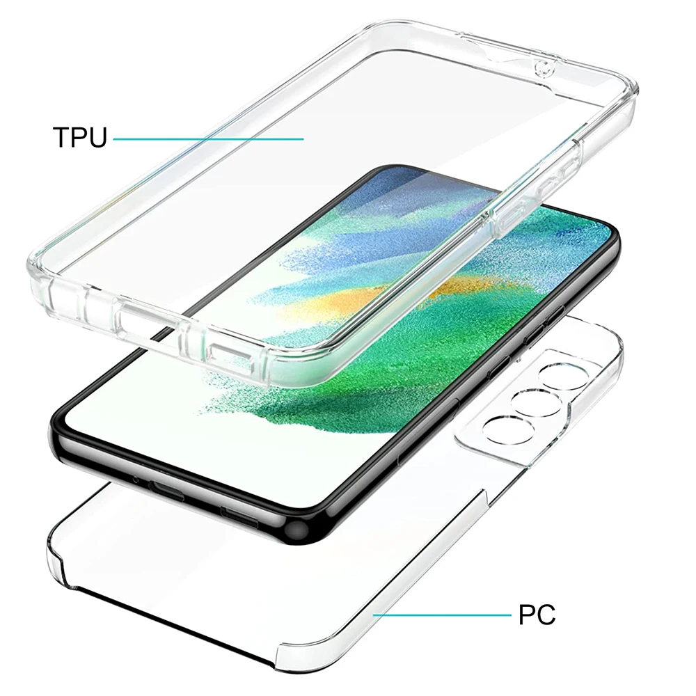 360° Full Cover Silicone Case For Samsung Galaxy S22 S21 S20 FE S10 S9 S8 Note 10 Plus 20 Ultra 9 8 Clear Hybrid Pc Hard Coque