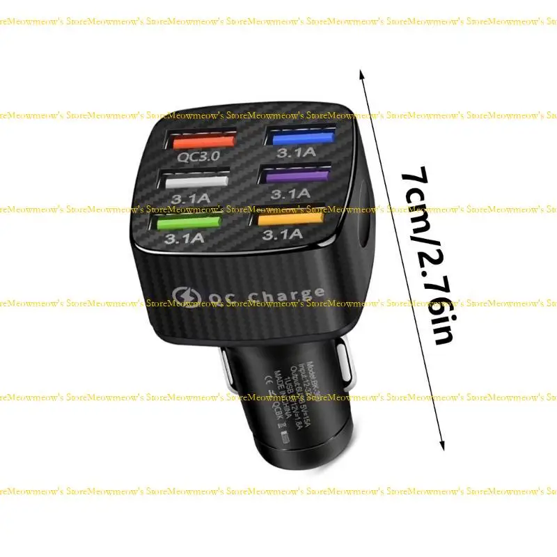 W91A السرعة السريعة 6 Port USB شاحن سيارة QC3.0 30W محول للسجائر أخف يوفر شحنًا آمنًا
