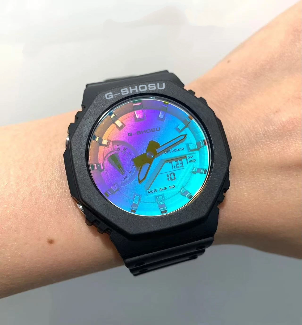 Orologio sportivo elettronico digitale Funzione completa LED Doppio display Ora mondiale Resistente all'acqua Trasparente