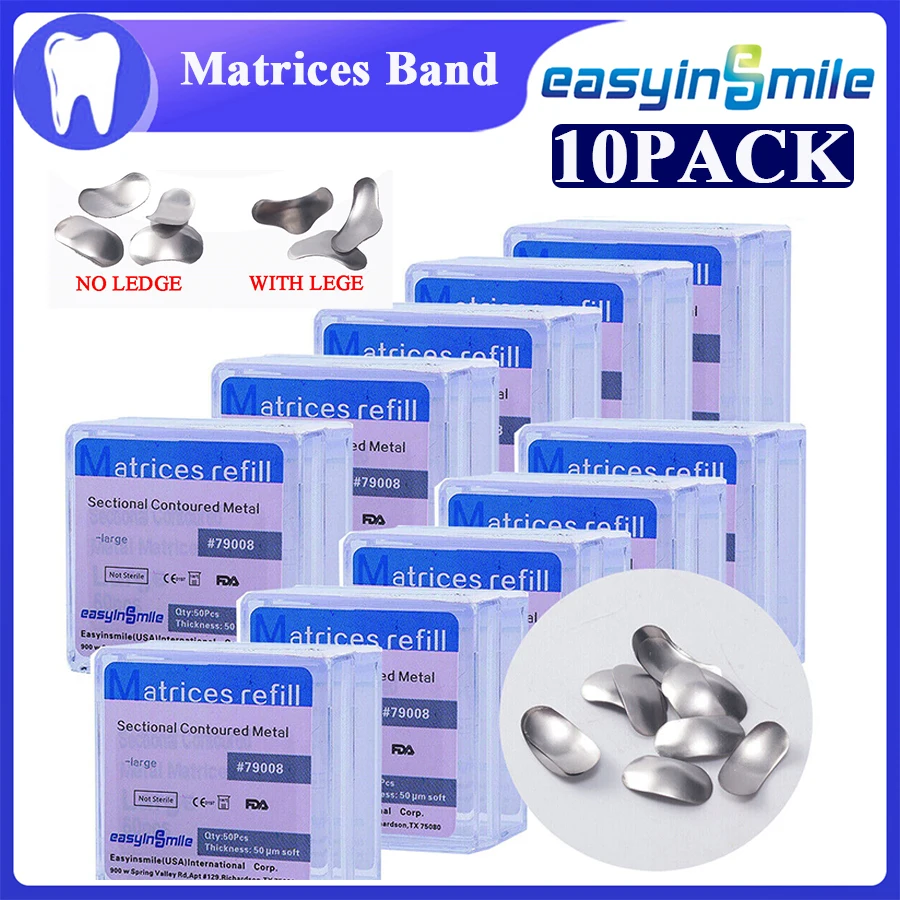 

10Boxes Dental Sectional Contoured Matrices Refill Matrix Band Wedges Metal Stainless Steel 50μm High Quality 50 Pcs/Box