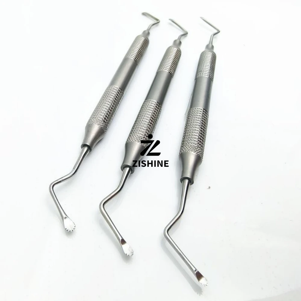 3Pcs Dental Implant Bone Curette Serrated Edge Spoon Double Ended Scaler Periodontal Surgical Dentistry Laboratory Equipment