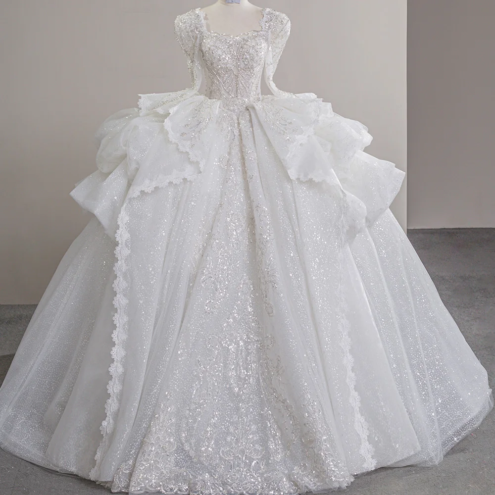 New Sweet Square Collar Organza Wedding Dress Plus Size Custom Ruffles Brand New Bridal Ball Gown Vestido De Noiva Court Train