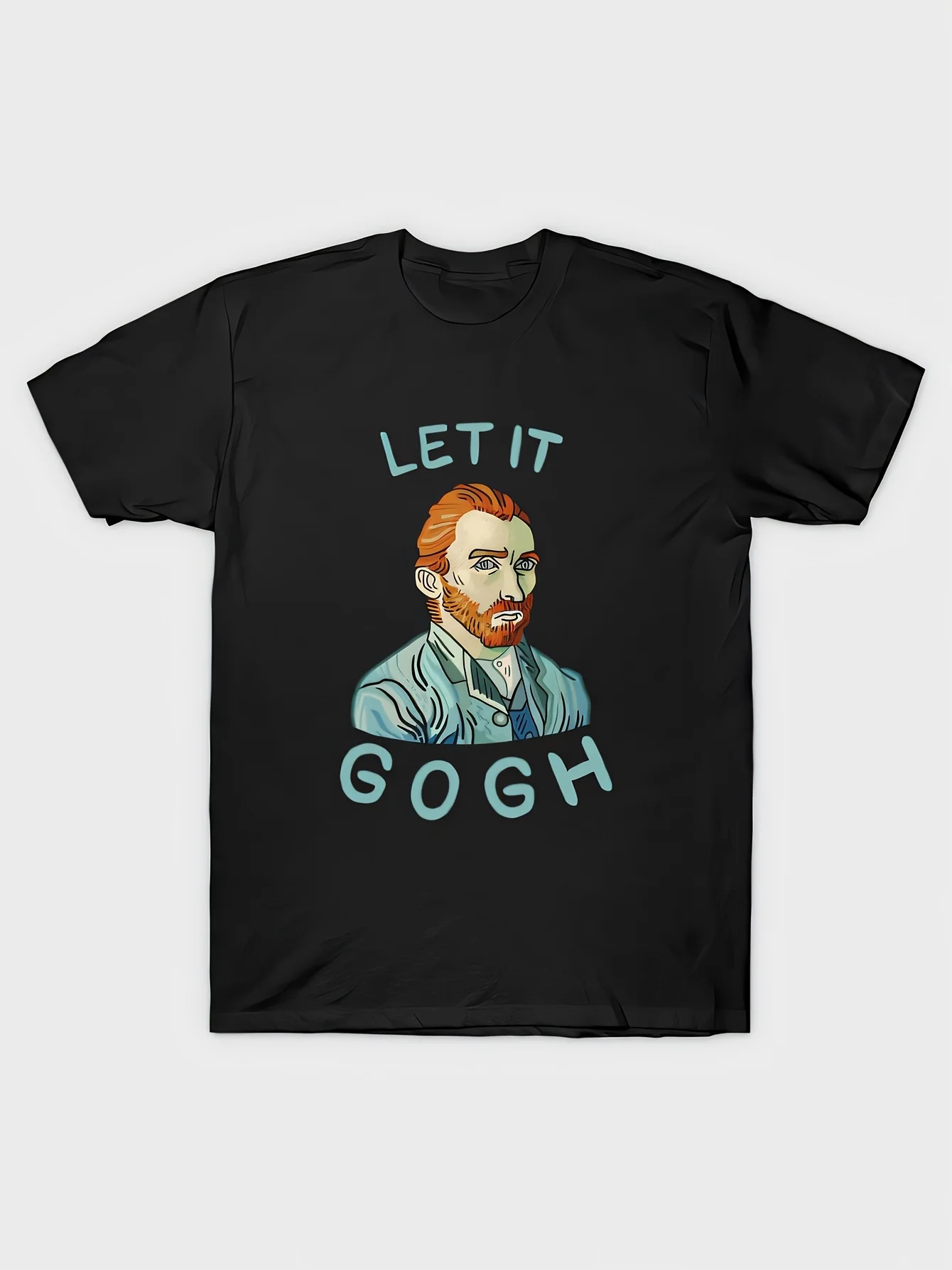 Graphic Print T-Shirt - Soft 180g Pure Cotton Short Sleeve Tee with Van Gogh Art Design-Relaxed Fit Casual Wear for Men