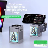 Six-in-one multi-functional magnetic Bluetooth speaker, alarm clock, wireless charger, Magsfe desktop phone stand, watch