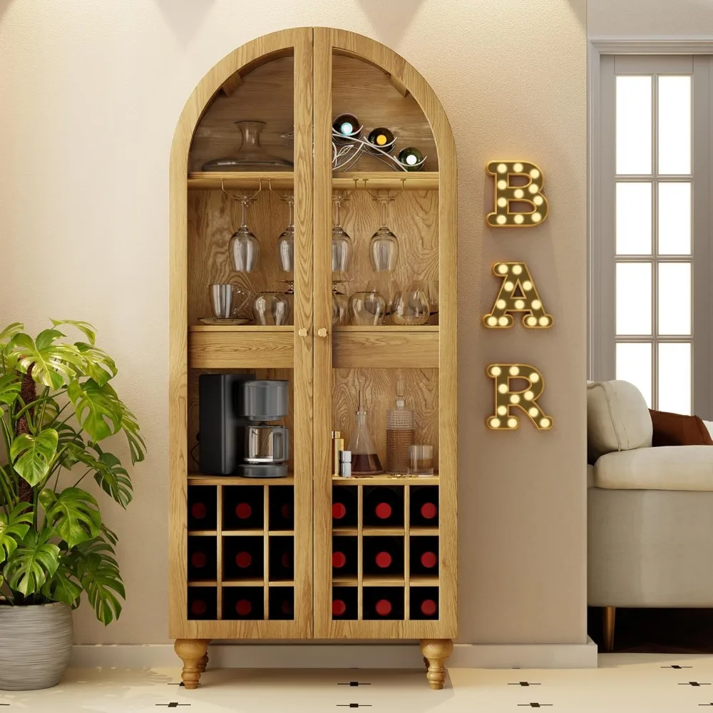 

71-дюймовый шкаф для винного бара, арочные шкафы для хранения с дверцей, станция для виски с винной стойкой и держателем для стекла, шкаф для ликерного бара для