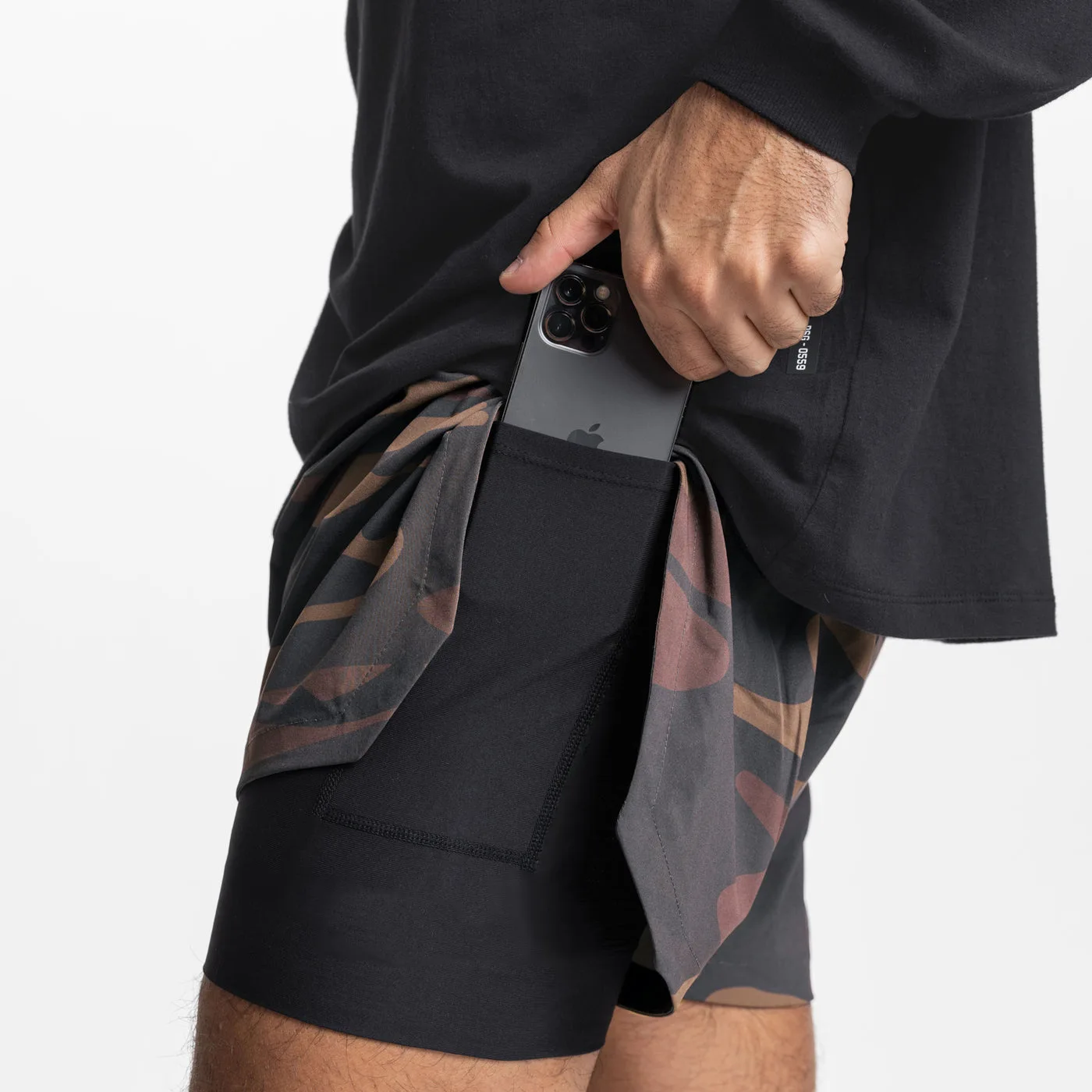 

Men Iridescent Camo Sports Shorts Custom Logo Double Layer Gym Running Workout Casual Sweatpants