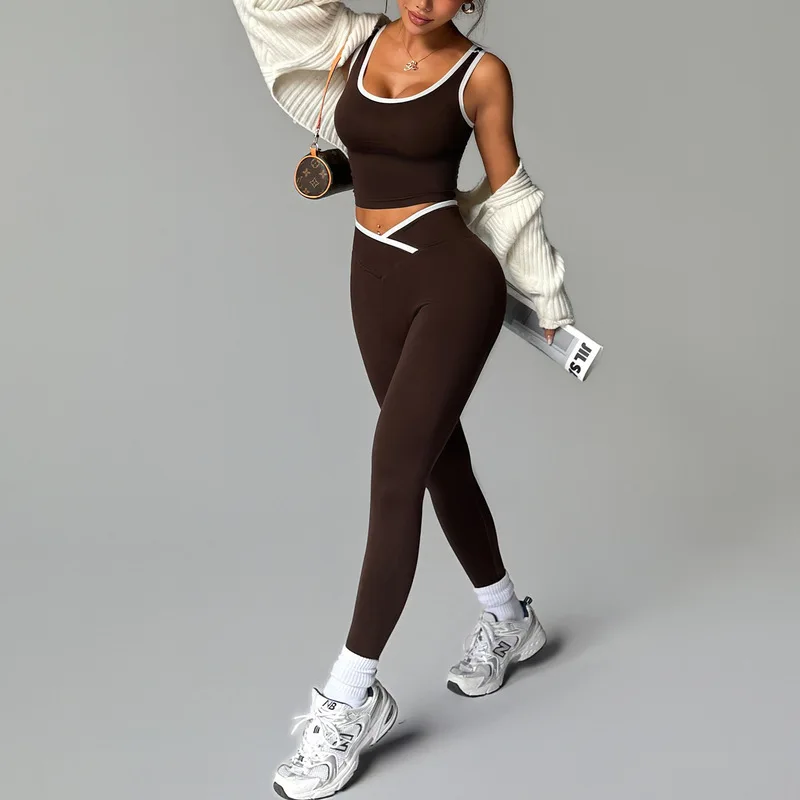 Women's Tracksuit Seamless Tank Top Long Pants Women's Workout Clothes Yoga Sports Bra Women's Peach Slim Outdoor Fitness Set