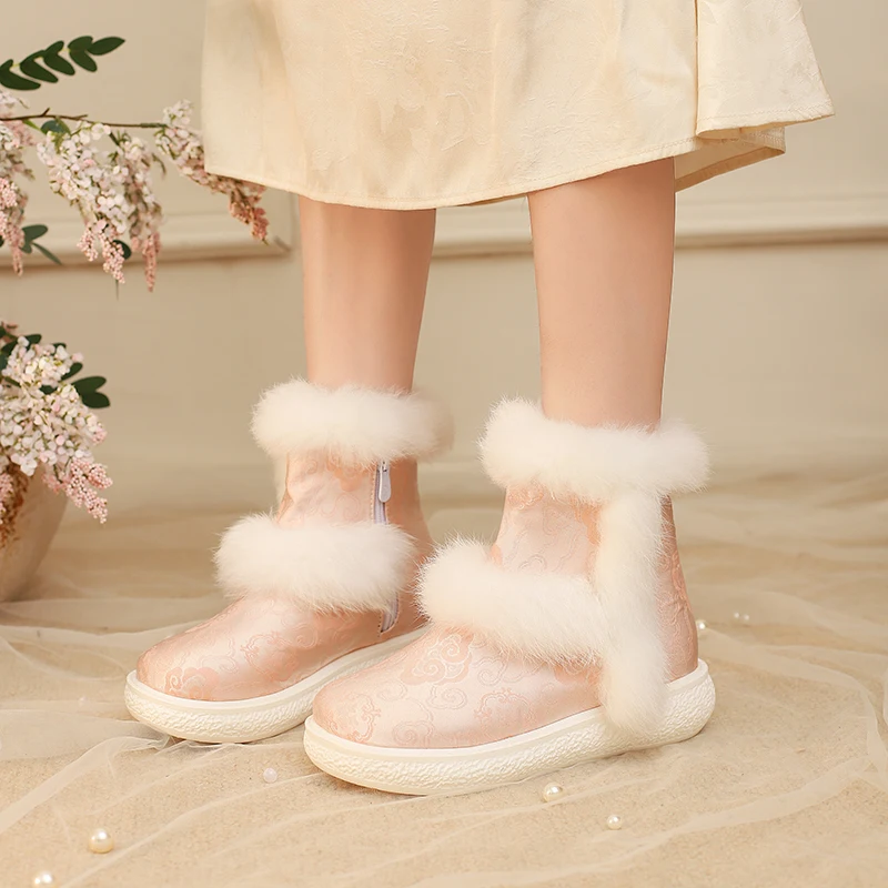 

YQBTDL Sweet 2025 г., осенне-зимние зимние сапоги на толстой резиновой плюшевой подкладке, теплая короткая обувь принцессы для вечеринок, обувь для девочек 12 + Y