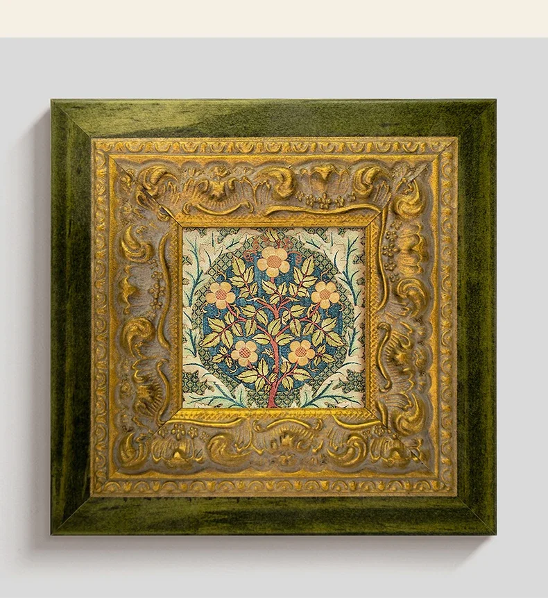Vintage Green Velvet Picture Frame Ornate Gold Carved Solid Wood Photo Frame Wall Decor Moulding for Oil Painting  Art Display