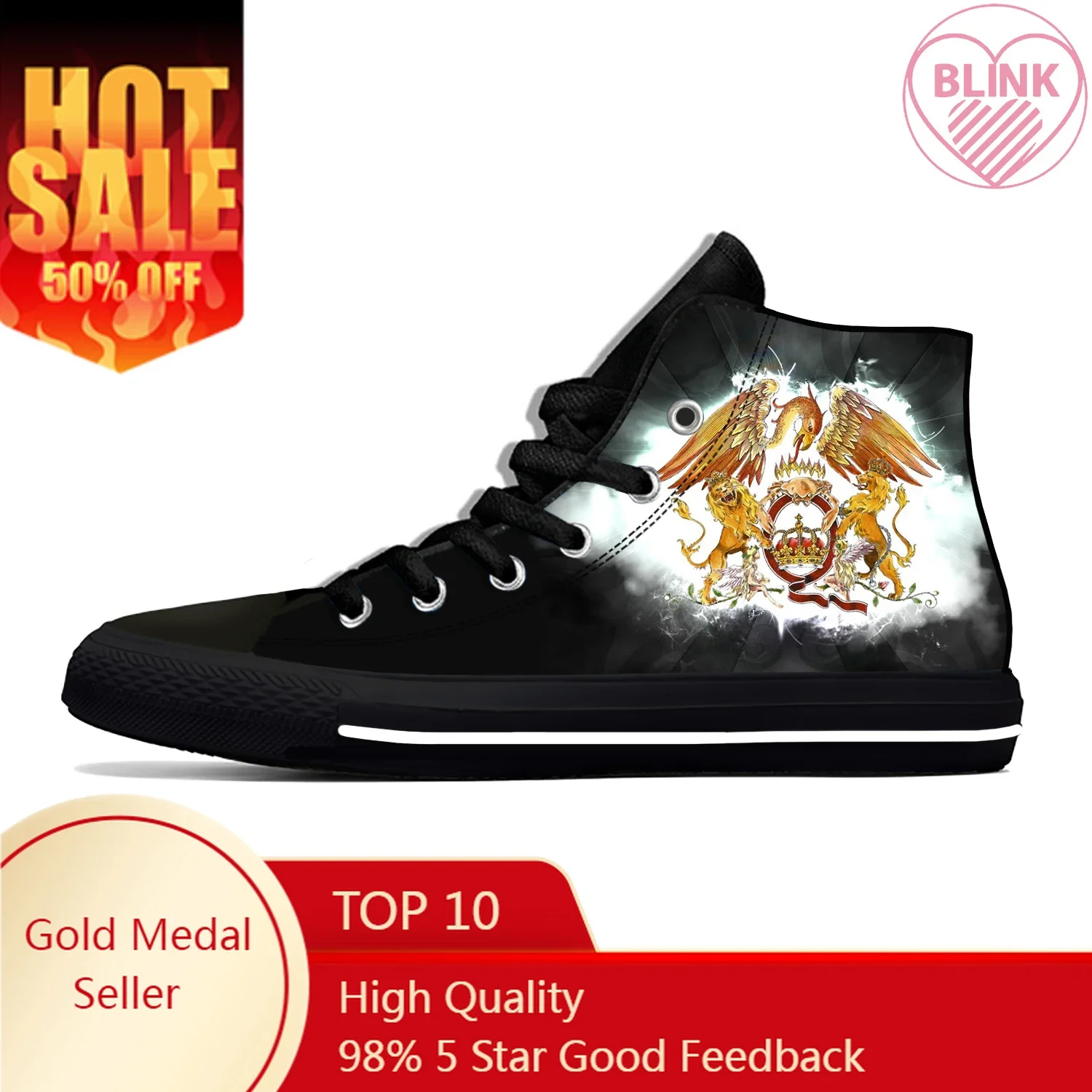 

Hot Queen Rock Band Freddie Mercury Music Fashion Casual Cloth Shoes High Top Lightweight Breathable 3D Print Men Women Sneakers