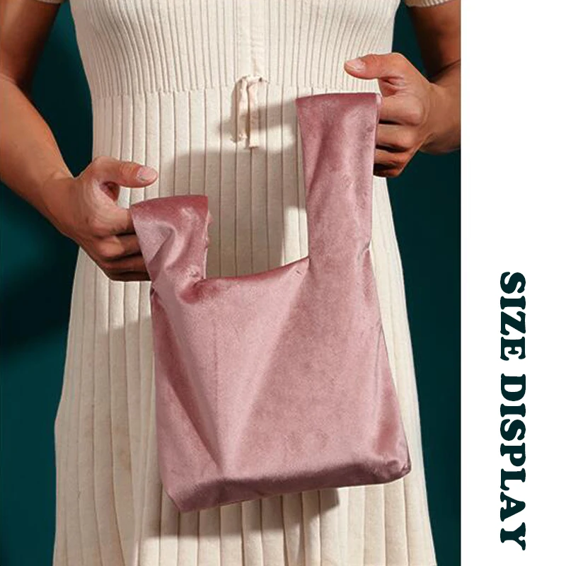 Autumn Winter Retro Velvet  Women\'s Handbags Bar Knot Wrist Bag  Japanese Style Simple Carrying Bag Purses Phone Key Pouch