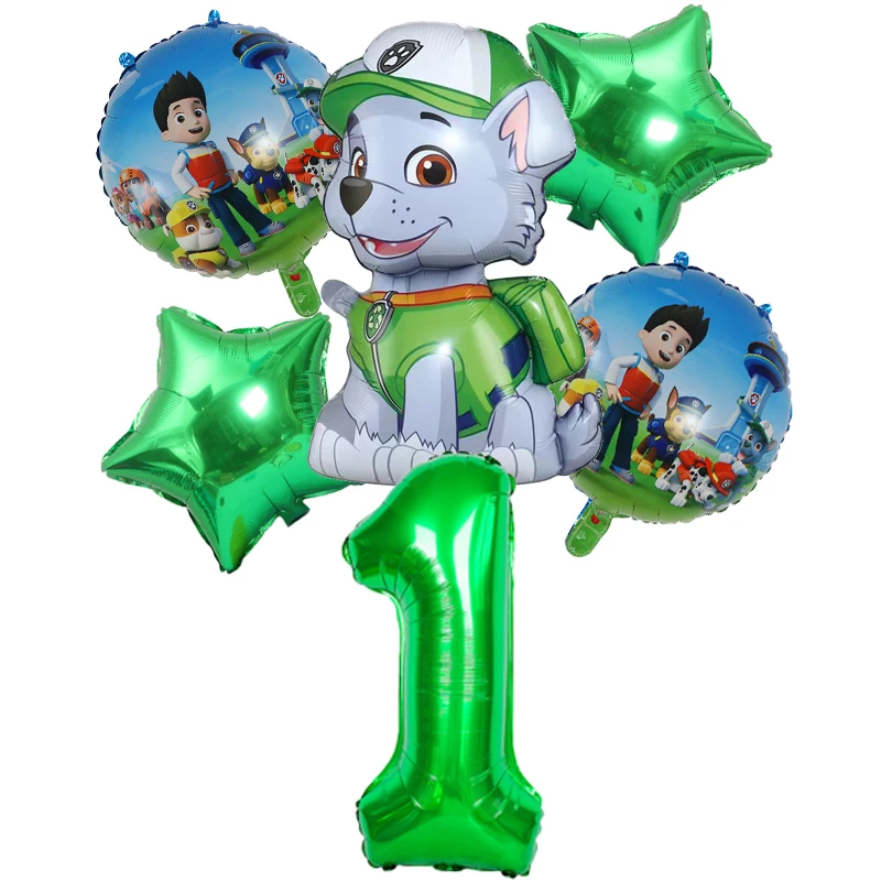 6pcs 새로운 발 순찰 생일 풍선 세트 라이더 록키 주마 에베레스트 알루미늄 호일 풍선 어린이 생일 장식 기사