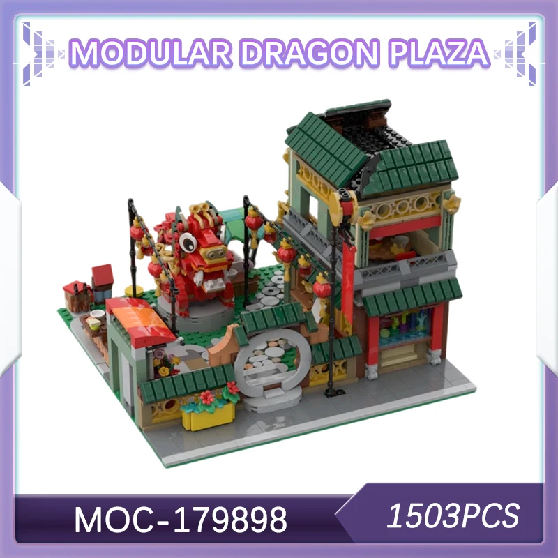 

1503PCS DIY Modular Dragon Plaza Creative Building Blocks Chinese Style Street Brick Set Festive Gift Small Particle MOC-179898
