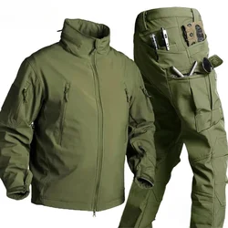 2024 Fleece Tactical Soft Shell Sets Mens Outdoor Multi-Pockets Waterproof Shark Skin Jackets Warm Cargo Pants Tactic Suits Male