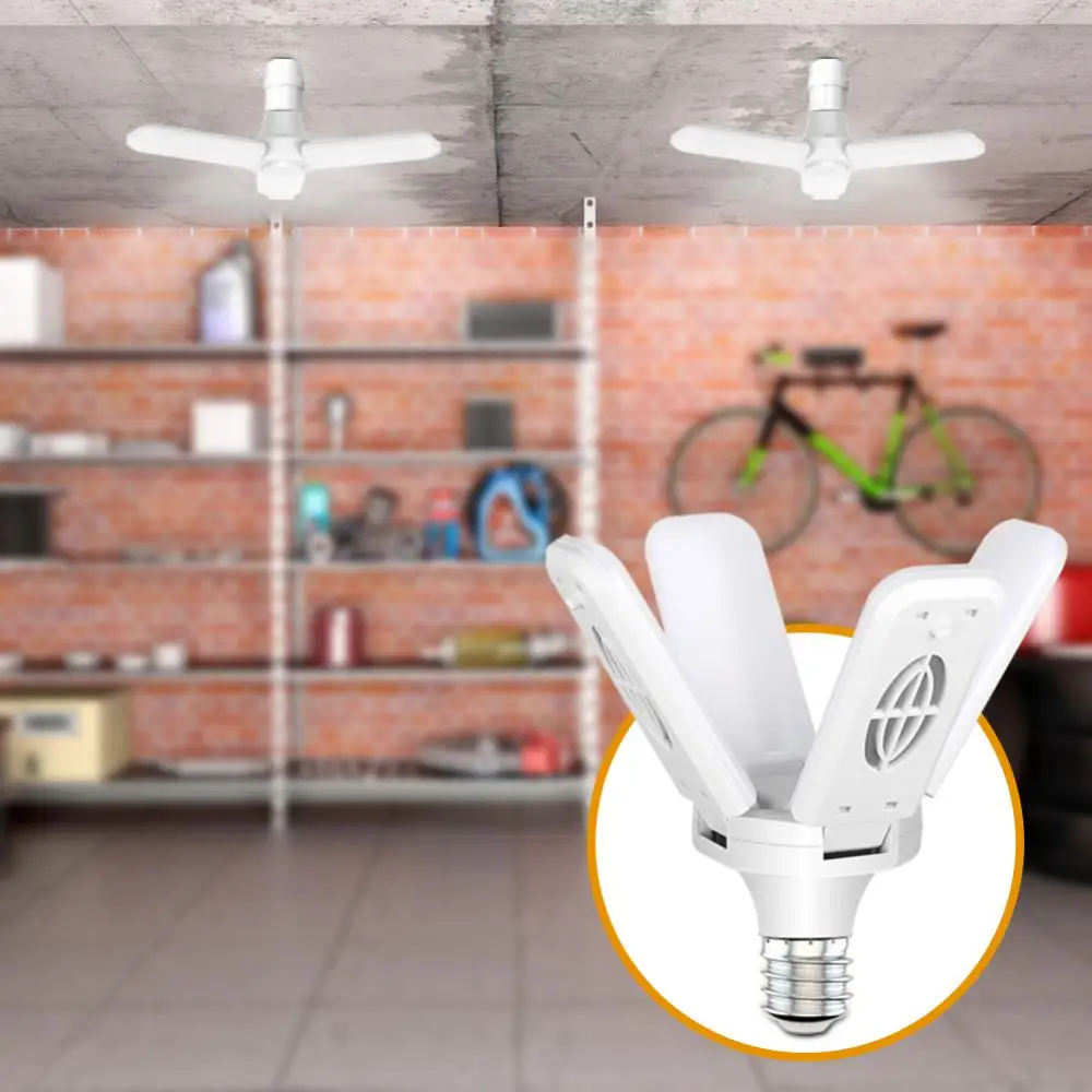 Faltbare E27 Led-lampe 3/4 Einstellbare Lüfter Klingen Verformbaren Werkstatt Lager Decke Garage Lichter Beleuchtung 6500K AC85-265V 30W