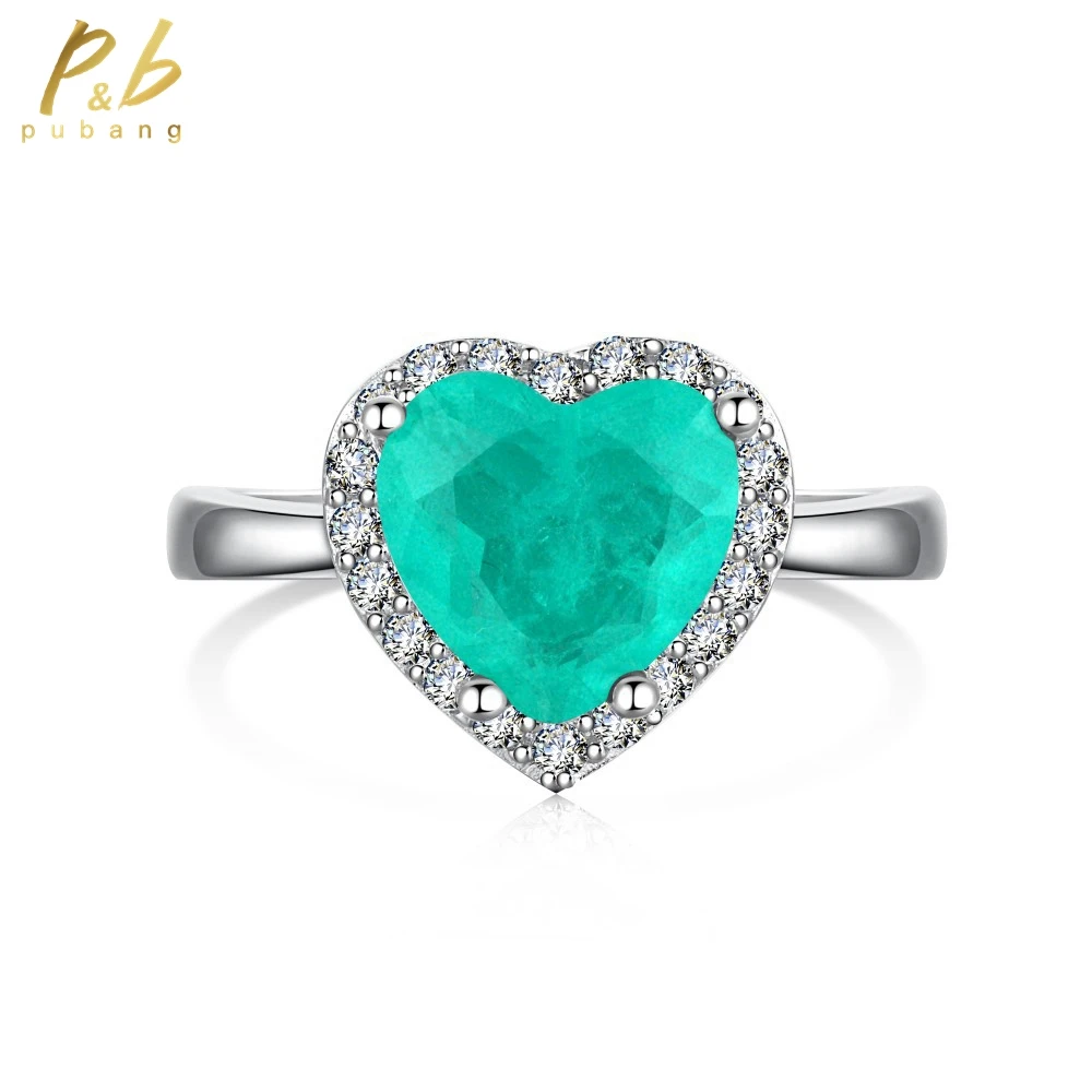 

PuBang for Women Wedding Gift Fine Jewelry Paraiba Gemstone 100% 925 Sterling Silver Created Moissanite Resizable Ring Wholesale