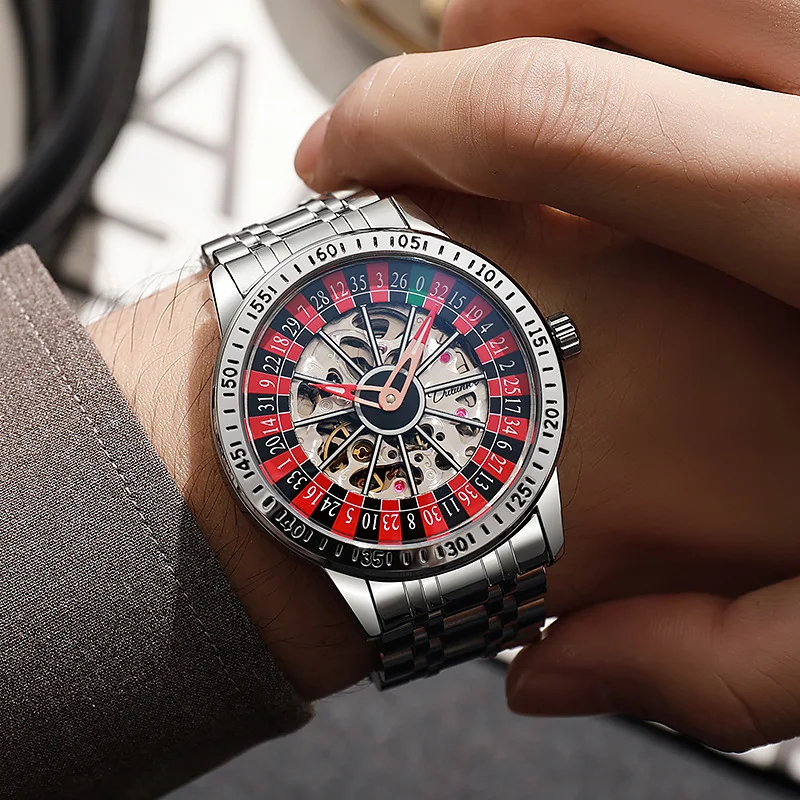 

2025 Mens Good Luck Creative Design Watch Automatic Mechanical Movement Rotating Gambling Table Leisure Men's Watch Reloj Hombre