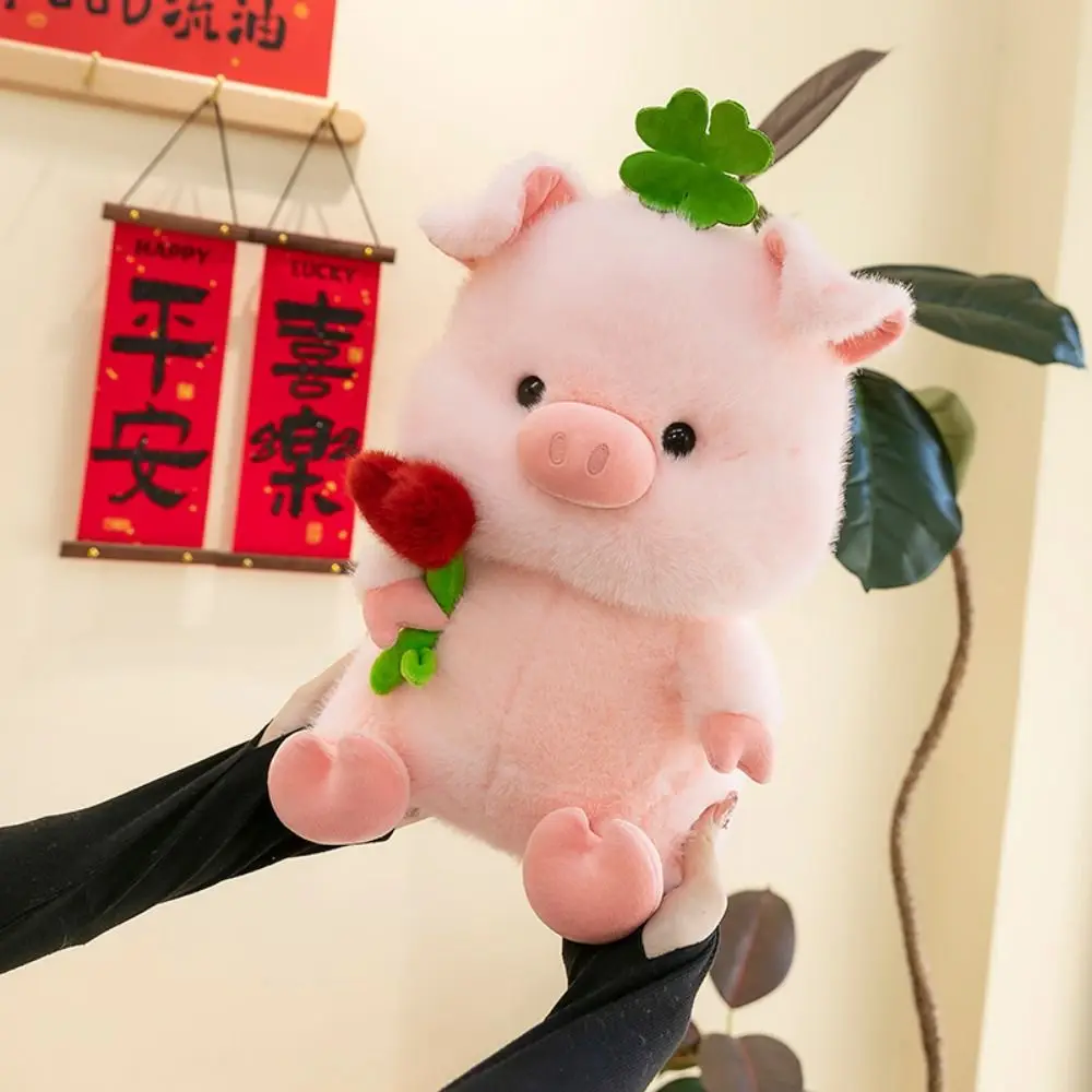 

PP Cotton Pig Hold Flower Plush Doll Fluffy Interactive Stuffed Pig Plushie Toy Collection Soft Pig Stuffed Dolls