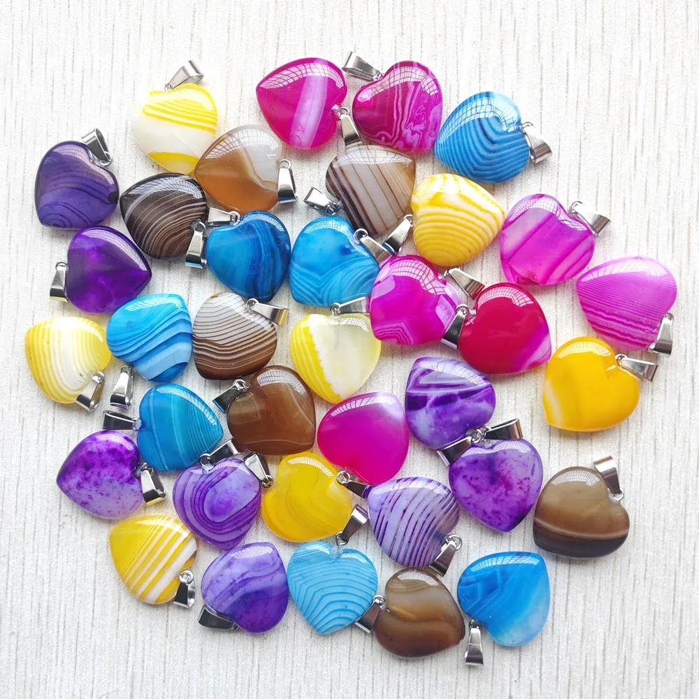 Breloques en forme de cœur en onyx à rayures mélangées, de bonne qualité, pour la fabrication de bijoux, 20mm, vente en gros, 36 pièces/lot, livraison gratuite