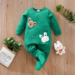 Spring And Autumn Style Boys And Girls Cute Cartoon Kaola And Rabbit Short Plush Embroidery Long Sleeve Baby Wrap Foot Bodysuit