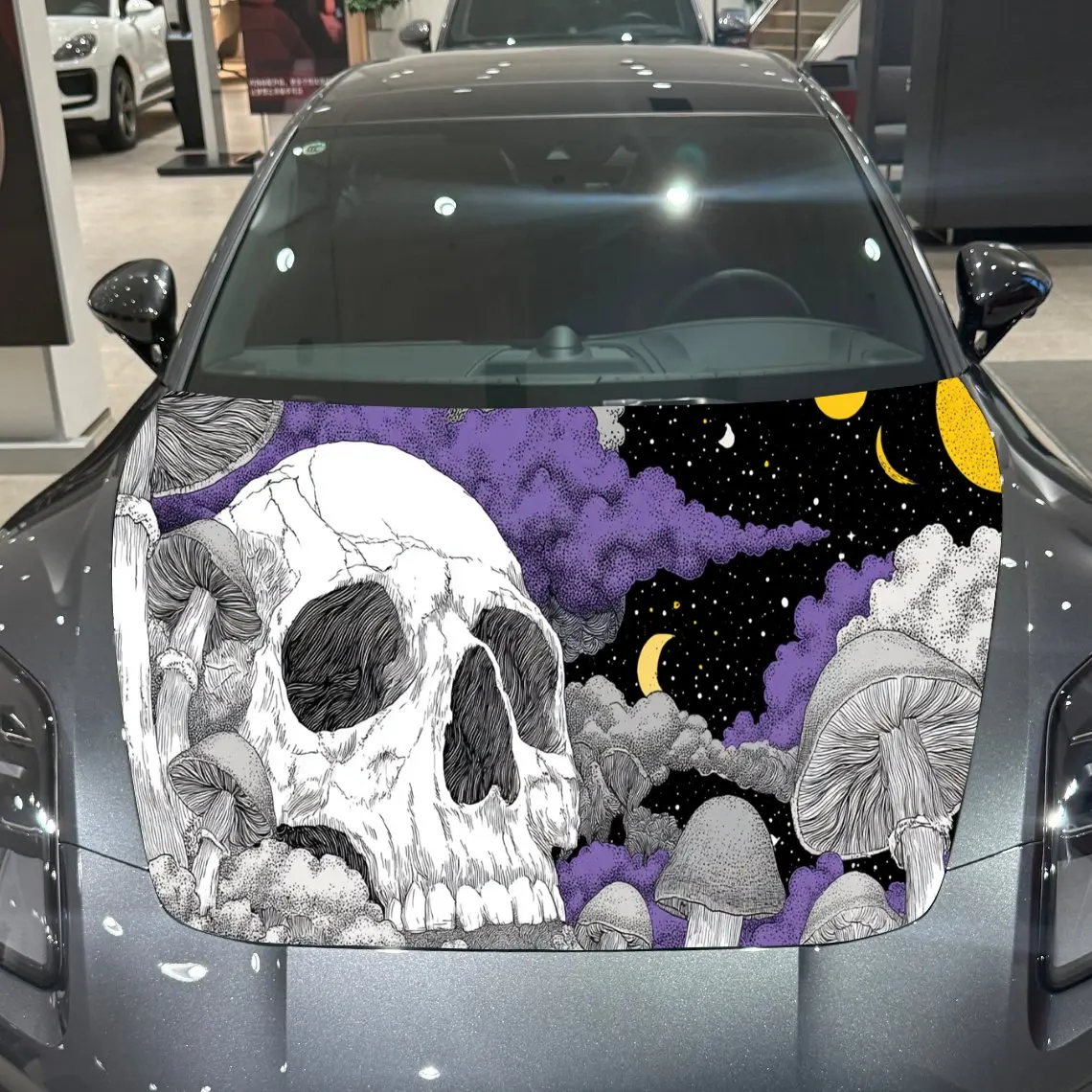 

Night Skull Mushroom Fantasy DarkPVC Car Hood Wraps, Self-Adhesive Waterproof Car Bonnet Decal Sticker, Car Decoration Protectio