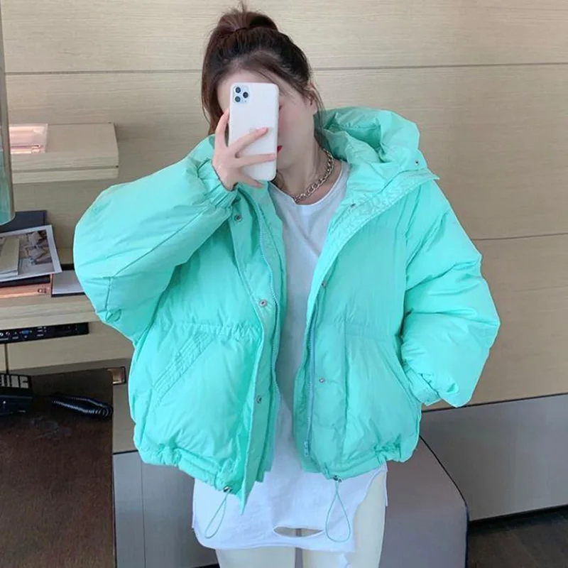 Winter Chic Hooded Down Cotton Puffer Parka Coats Women Loose Solid Thicken Warm Jacket Female New Fashion Zippers Outwear 2023