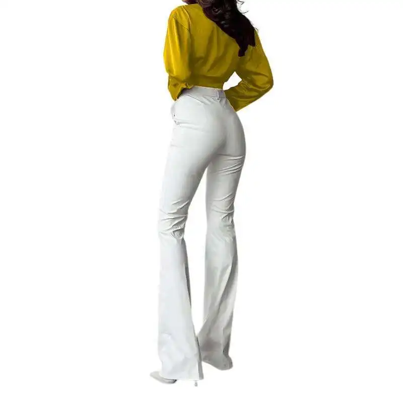 Fd1191 2025 Primavera Nuovo Temperamento in tinta unita Casual Raso di seta Texture Polo Collo a maniche lunghe Top