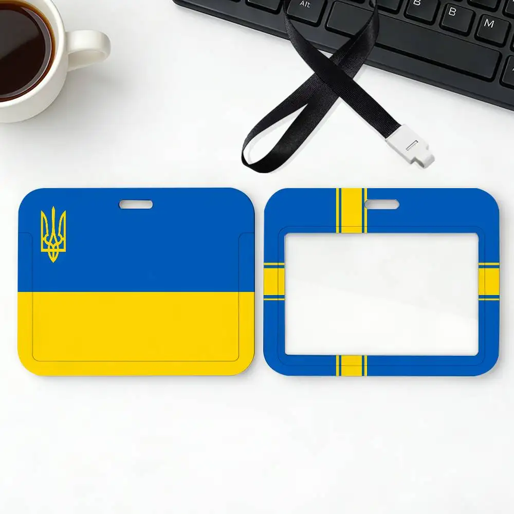 

Модный держатель для карт с принтом флага Украины для студентов, с ремешком, для рабочих пропусков, проездных и удостоверений личности, подарки