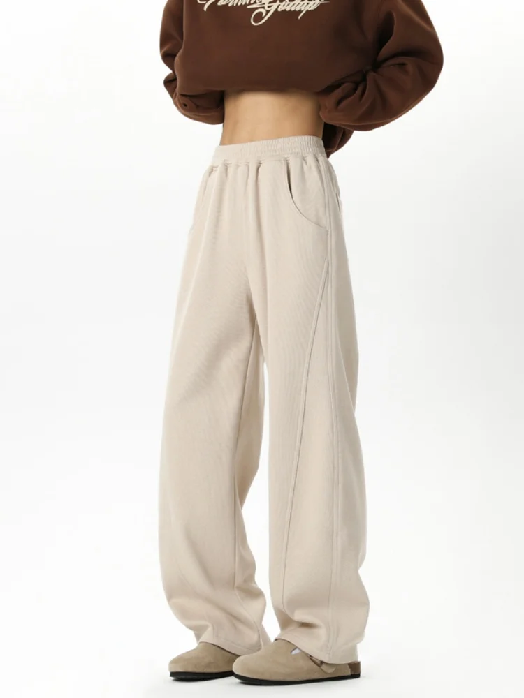 

American Decosition Thiened Fce Lined Loose Casual Pants Men's Autumn Winter Sle Knife Blade Sweatpants