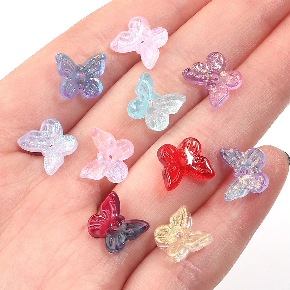 

50Pcs Multicolor Glass Beads Butterfly Beads Loose Bow Beads for Craft Making Handmade Necklace Bracelet DIY Accessories