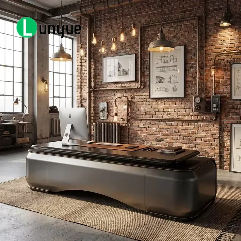 Luxury High Gloss Modern CEO Desk with Wireless Charging Durable Eco Friendly MDF Office Furniture for Executive Workspace