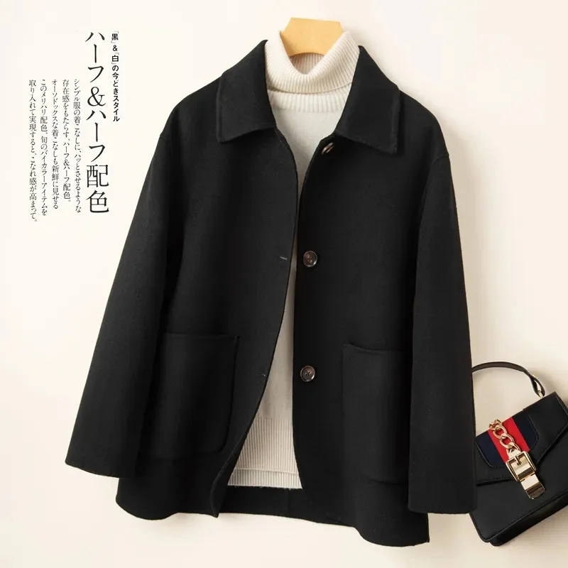 Retro Loose Casual Woolen Coats Women's Single Breasted Stand