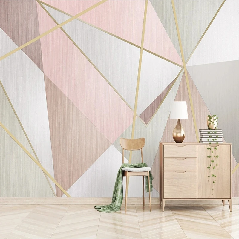 Aangepaste 3D muurschildering roze behang geometrische driehoek behang home decor woonkamer modieus interieur ontwerp fresco