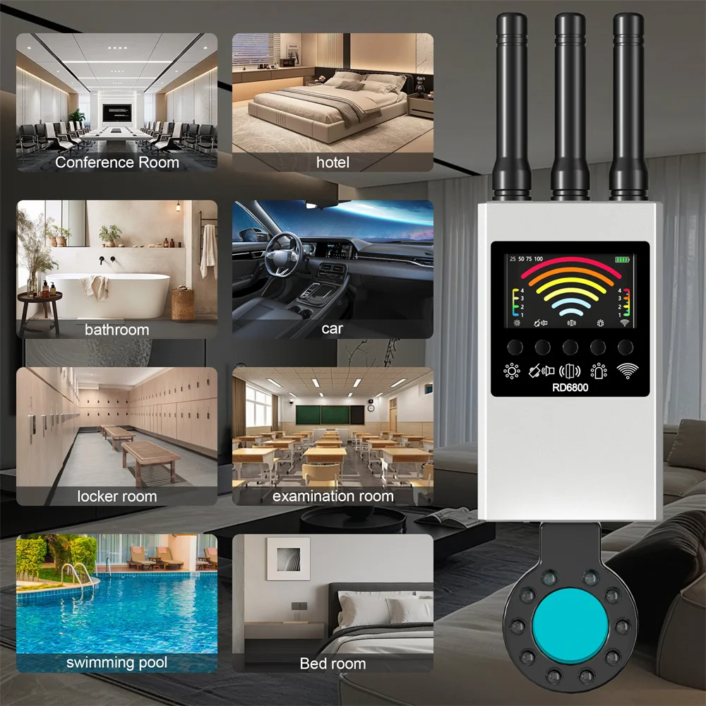 Nuevo Buscador de dispositivos de lente inalámbrico con cámara antiespía multifunción, buscador de insectos de Audio GSM de 1MHz-8000GHz, detección de rastreador RF de señal GPS
