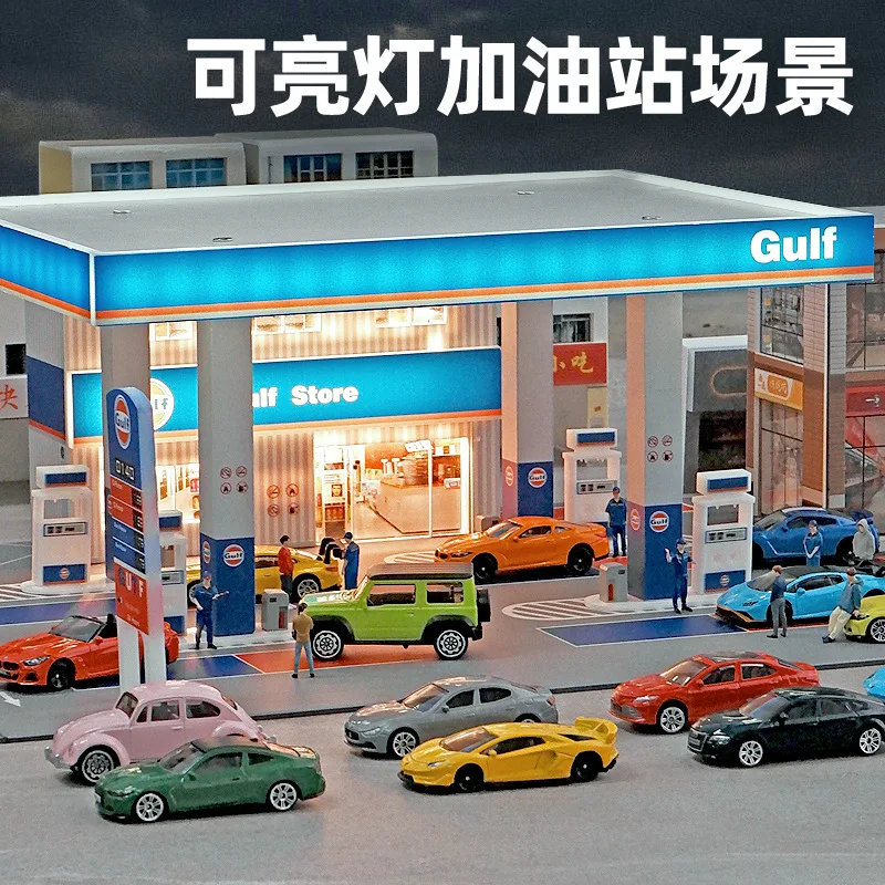 1/64 Simulation of Sinopec gas station scene model parking lot miniature building sand table props shooting