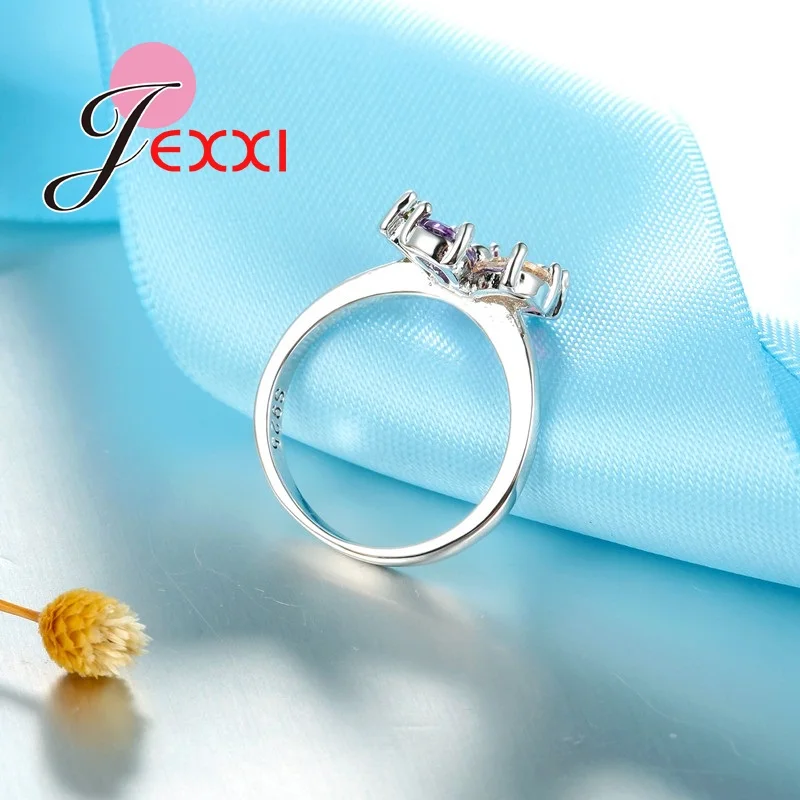 Beautiful Flower Shape Colorful Crystal 925 Sterling Silver Women Wedding Engagement Rings Fashion Party Finger Jewelry