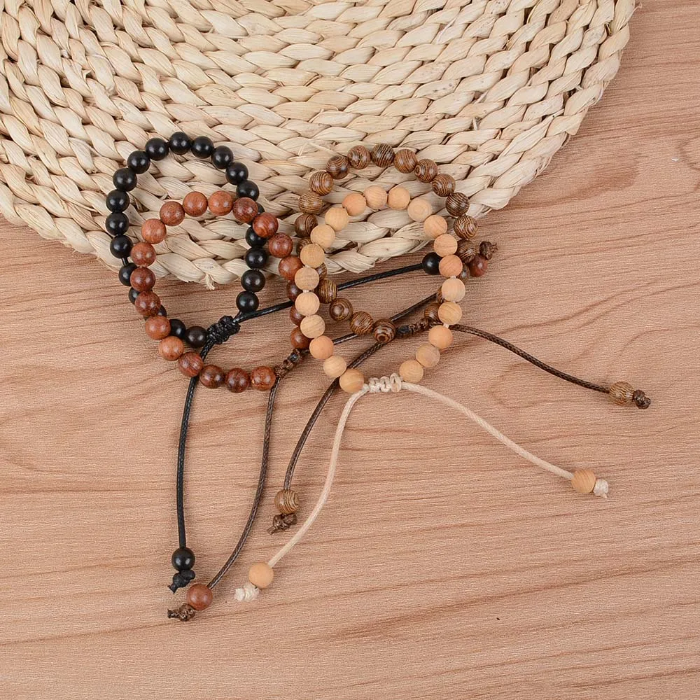 Vintage 8MM Wooden Beads Bracelet for Men Meditation Buddha Charm Bracelets Women Healing Balance Payer Jewelry Adjustable
