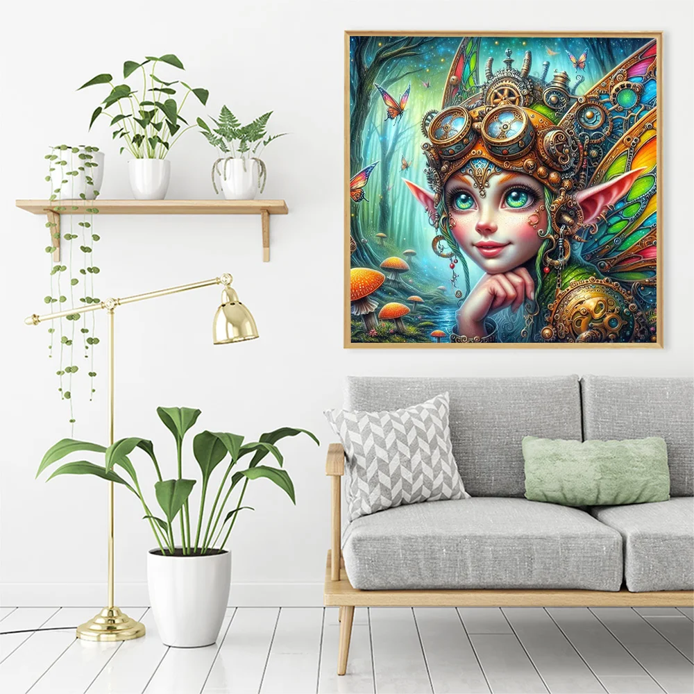 Momoart 5D DIY Diamond Painting Kit Girl Portrait Mosaic Cartoon Full Square Round Fairy Embroidery Butterfly Wall Decor
