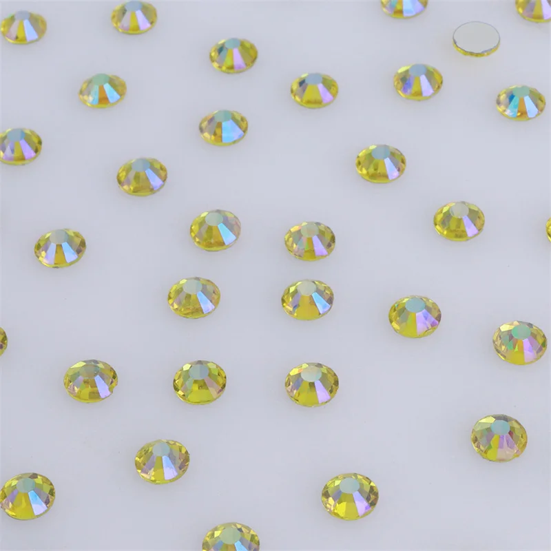 SS10-SS20 4Sizes Lemon Yellow/Citrine AB Flat Back Nail Art Rhinestone Non-Hotfix Crystal Glue-On Glass Strass Stone Decorations